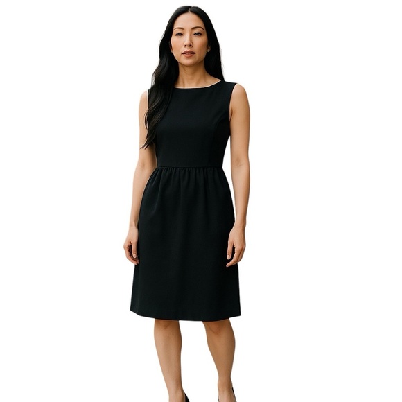 Silk Blend Sleeveless A-Line Cinched Knee Length Black Dress 8 Classic Cocktail - Picture 1 of 16
